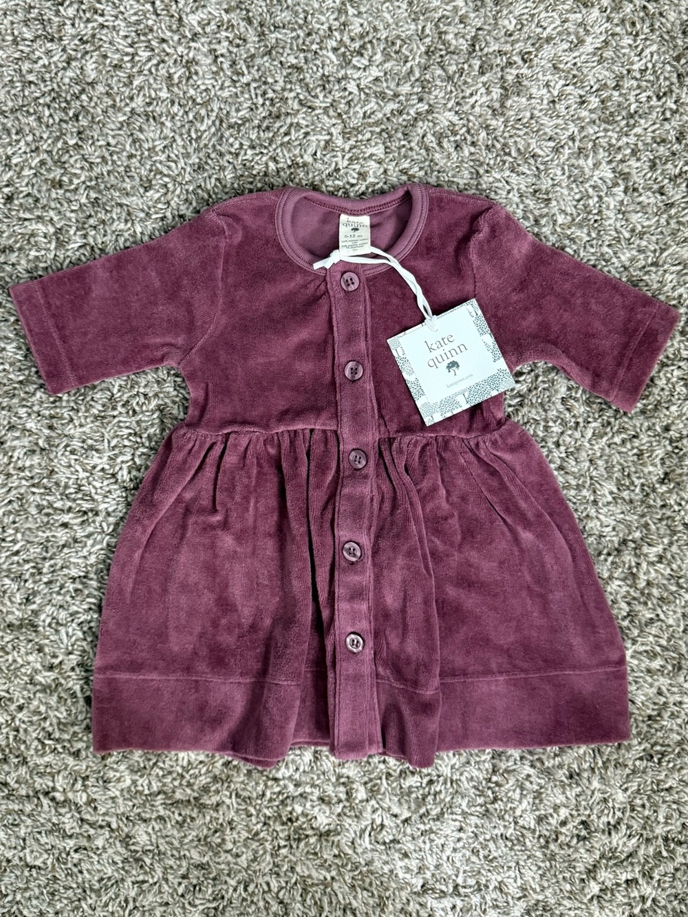 Kate Quinn Organic Cotton Baby Girl Dress 6-12 Months Maroon Button Short Sleeve